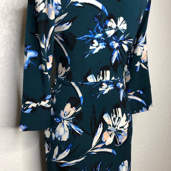 Eliza J teal green white floral faux wrap dress size 2 - Picture 14 of 16